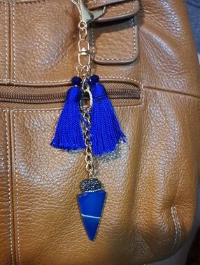 Hand Crafted Royal Blue Tassel & Stone Bag Purse Charm Keychain